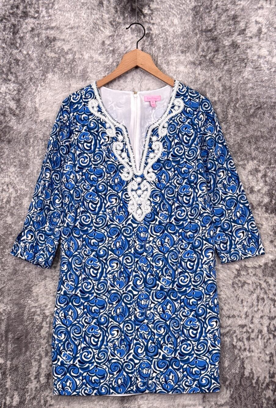 Lilly Pulitzer Dress Medium Womens Juliana Embroidered 3/4 Sleeve Tunic